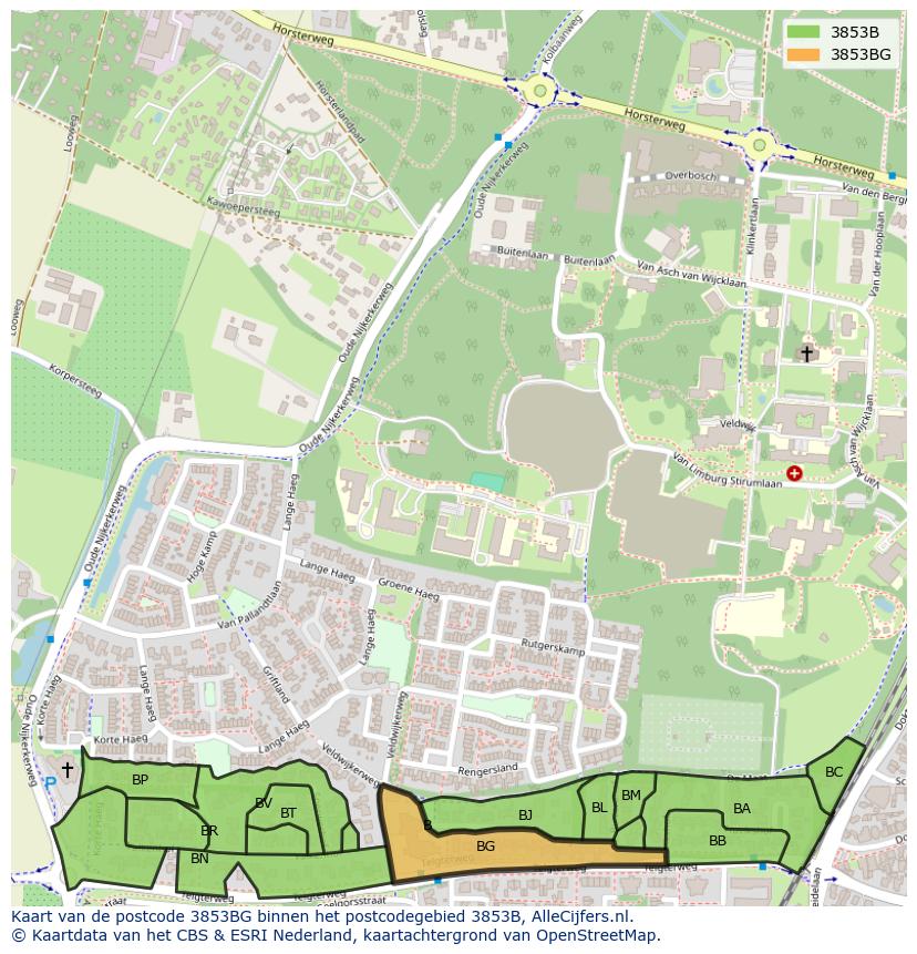 Afbeelding van het postcodegebied 3853 BG op de kaart.
