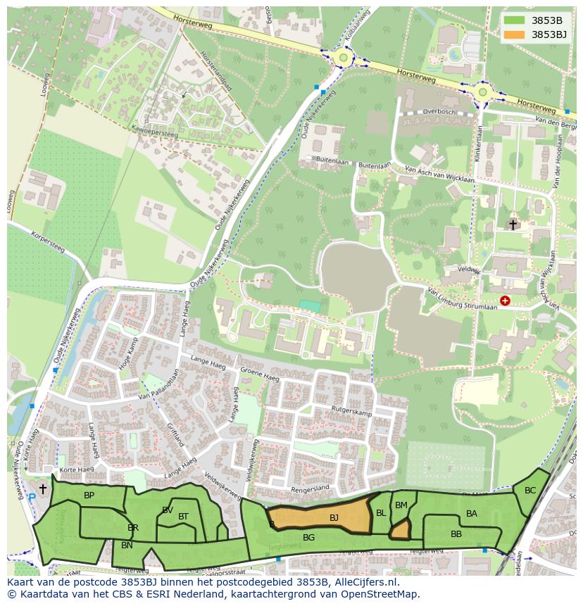 Afbeelding van het postcodegebied 3853 BJ op de kaart.
