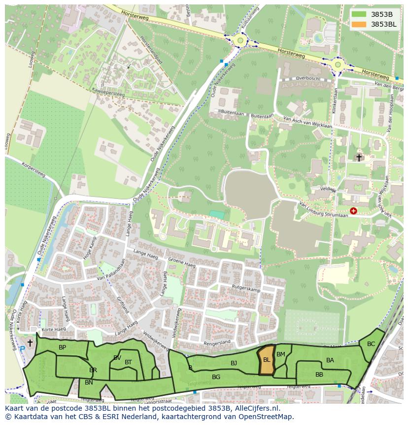 Afbeelding van het postcodegebied 3853 BL op de kaart.