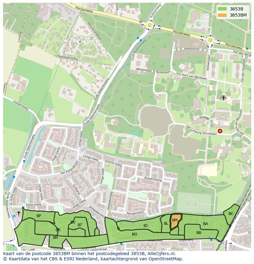 Afbeelding van het postcodegebied 3853 BM op de kaart.