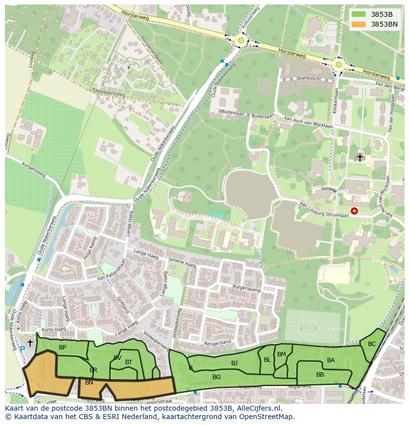 Afbeelding van het postcodegebied 3853 BN op de kaart.