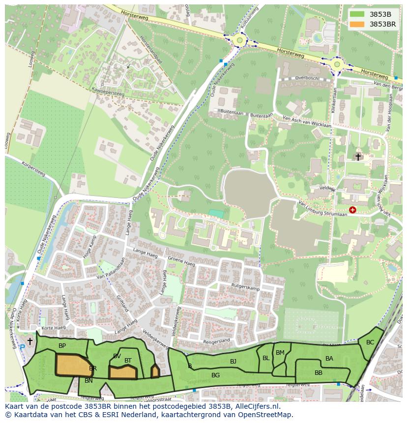Afbeelding van het postcodegebied 3853 BR op de kaart.