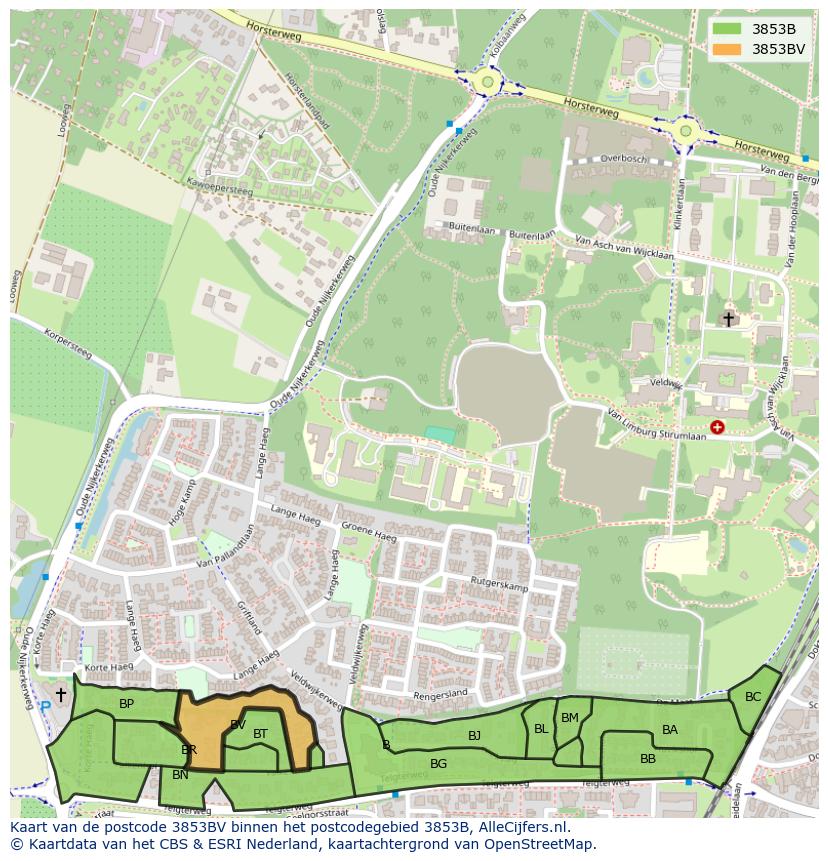 Afbeelding van het postcodegebied 3853 BV op de kaart.