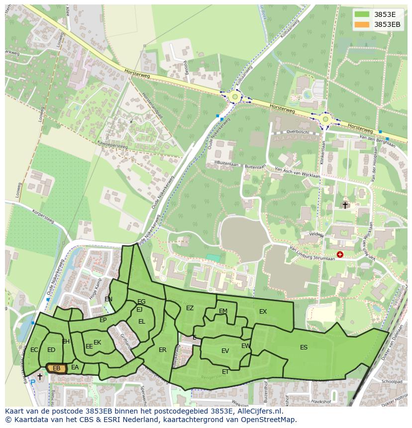 Afbeelding van het postcodegebied 3853 EB op de kaart.