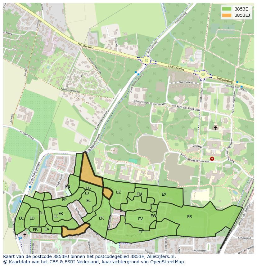 Afbeelding van het postcodegebied 3853 EJ op de kaart.