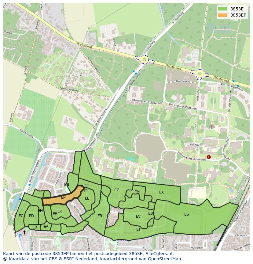 Afbeelding van het postcodegebied 3853 EP op de kaart.