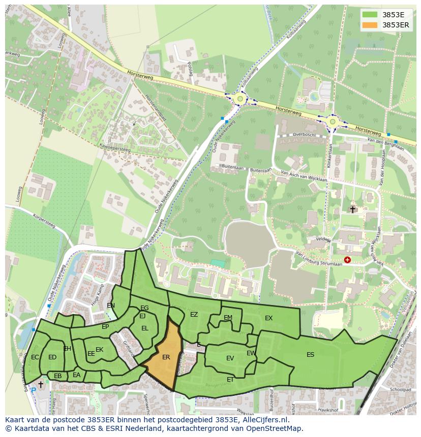 Afbeelding van het postcodegebied 3853 ER op de kaart.