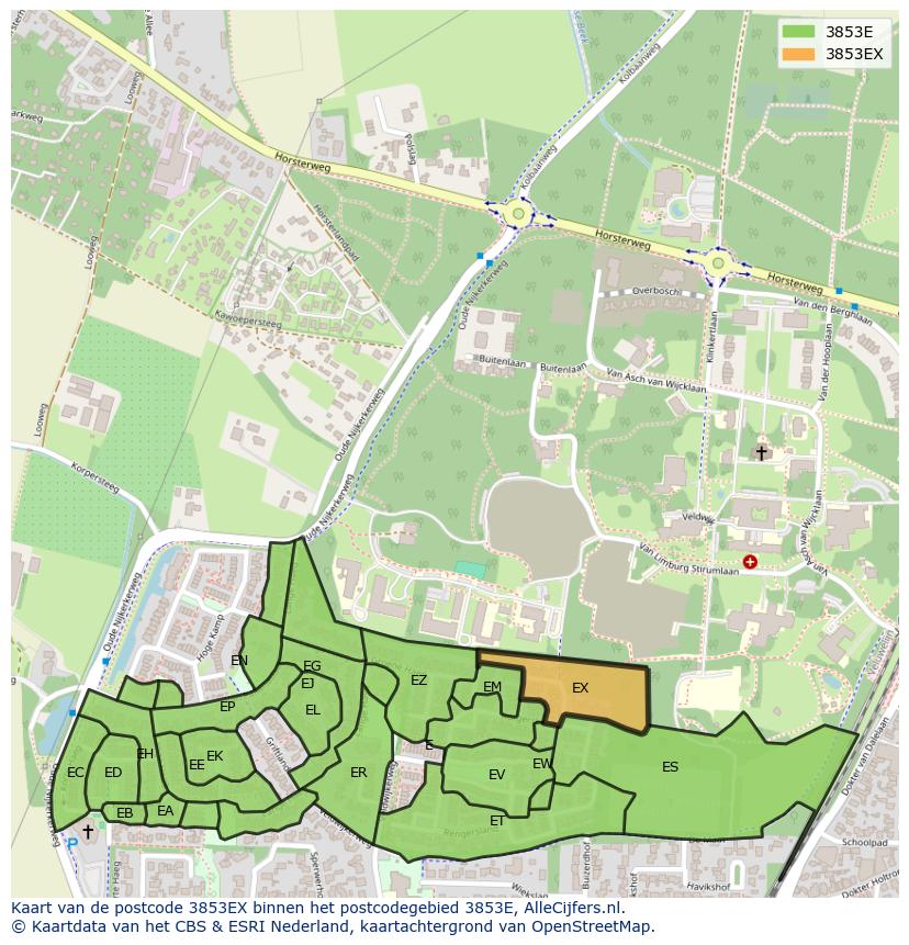 Afbeelding van het postcodegebied 3853 EX op de kaart.