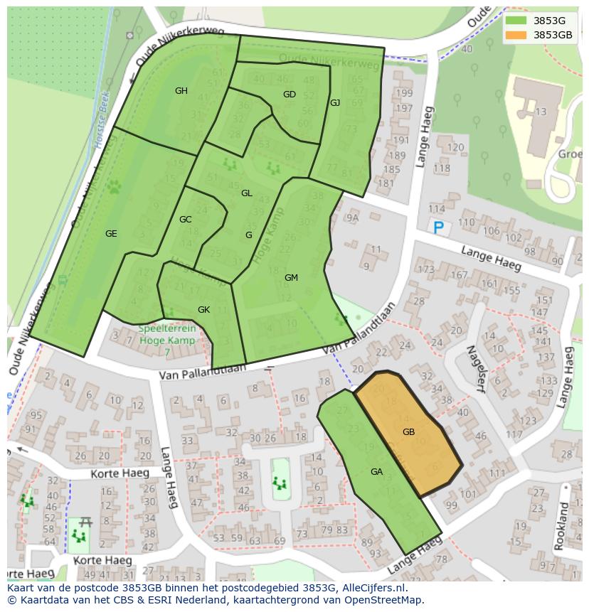 Afbeelding van het postcodegebied 3853 GB op de kaart.