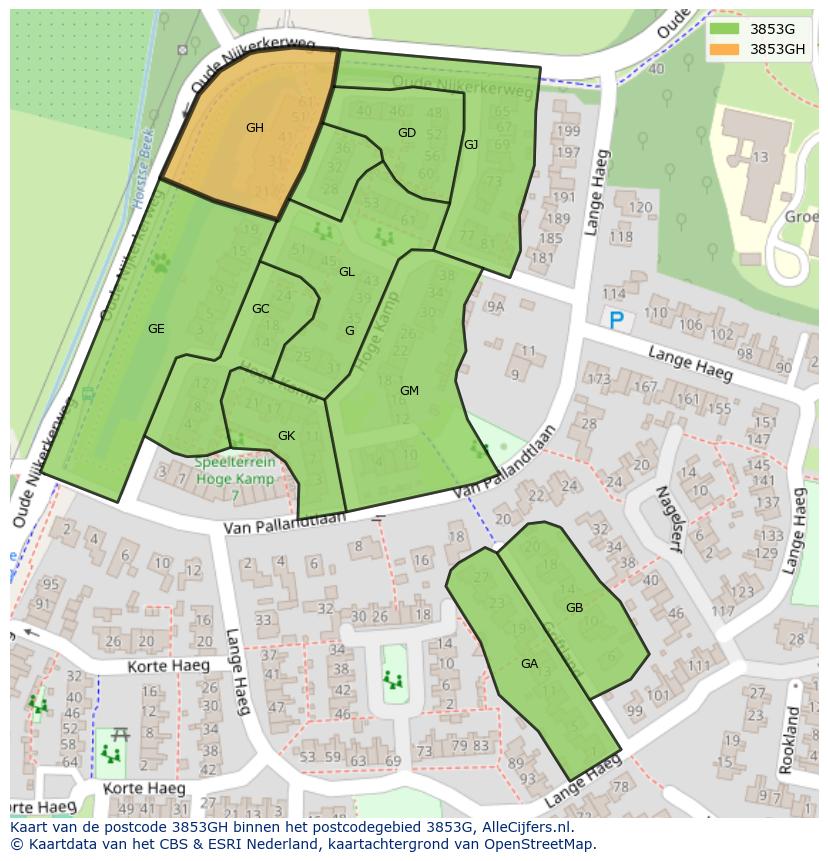 Afbeelding van het postcodegebied 3853 GH op de kaart.