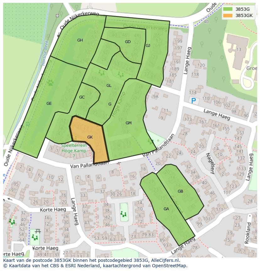 Afbeelding van het postcodegebied 3853 GK op de kaart.