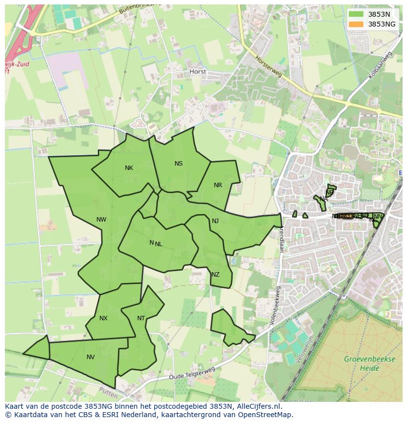 Afbeelding van het postcodegebied 3853 NG op de kaart.
