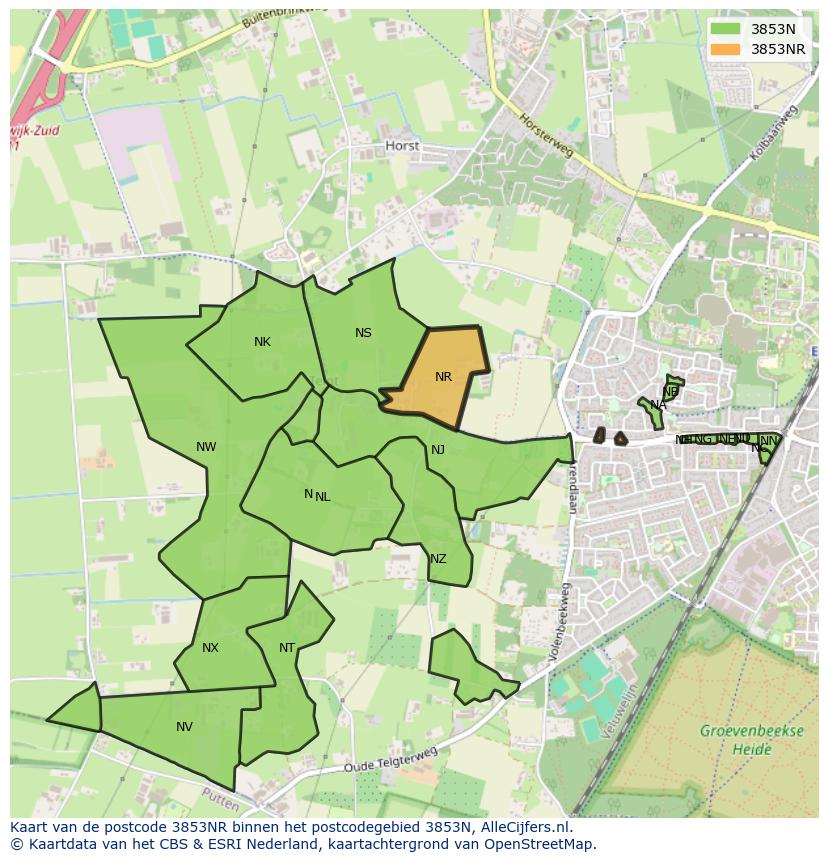 Afbeelding van het postcodegebied 3853 NR op de kaart.