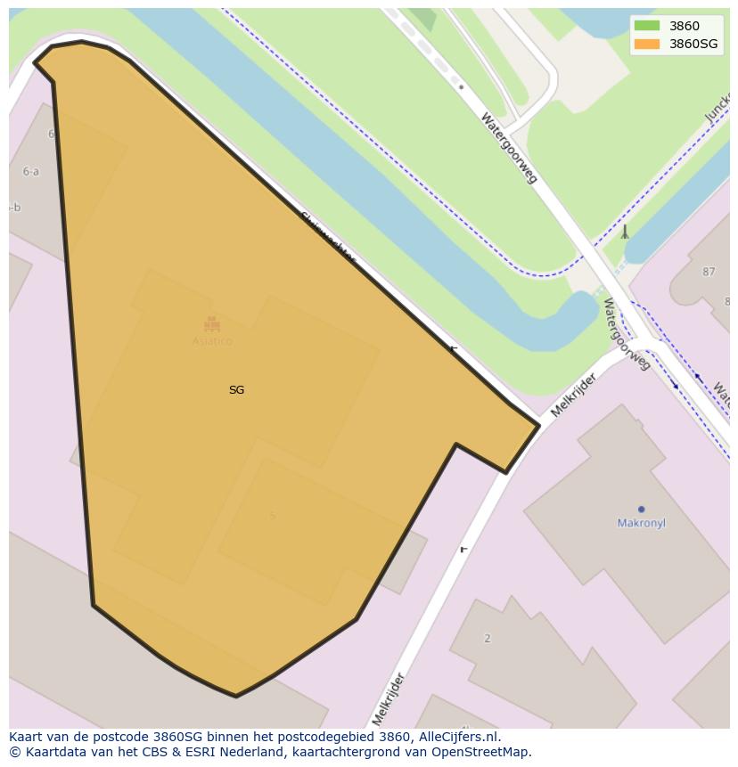 Afbeelding van het postcodegebied 3860 SG op de kaart.
