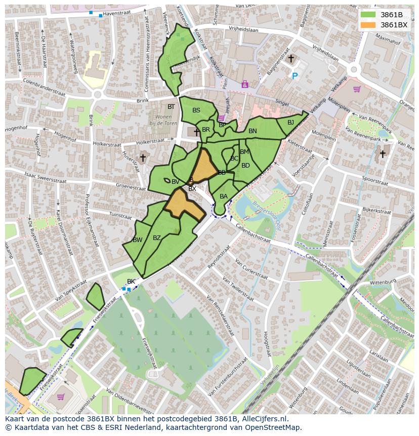 Afbeelding van het postcodegebied 3861 BX op de kaart.