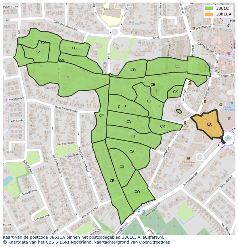 Afbeelding van het postcodegebied 3861 CA op de kaart.
