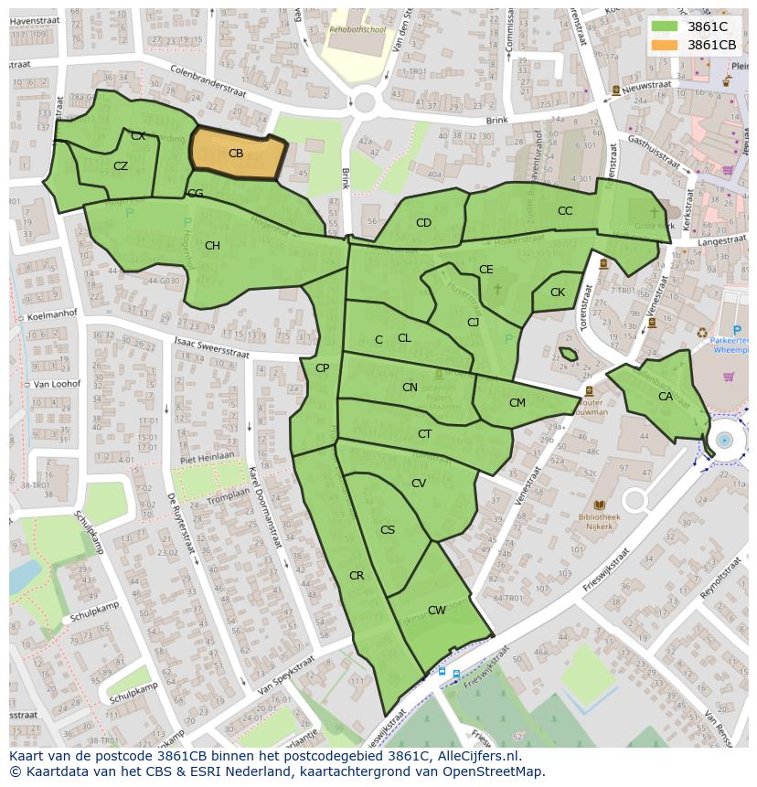 Afbeelding van het postcodegebied 3861 CB op de kaart.