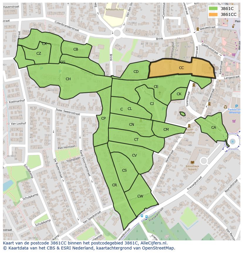Afbeelding van het postcodegebied 3861 CC op de kaart.