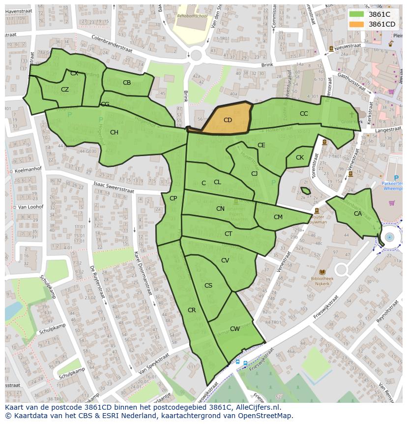 Afbeelding van het postcodegebied 3861 CD op de kaart.