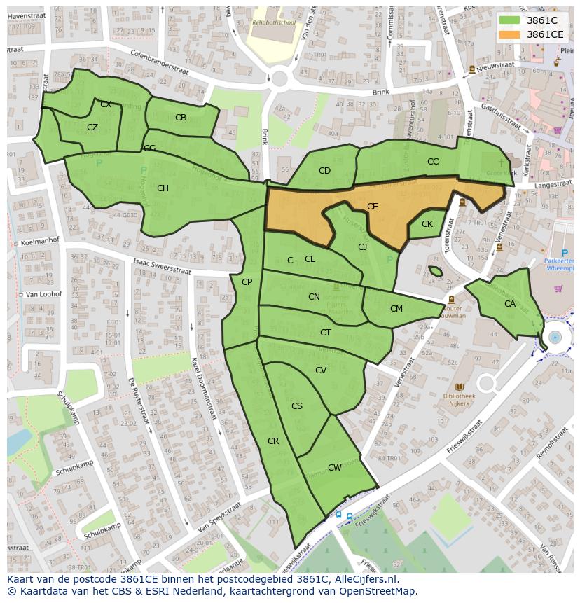Afbeelding van het postcodegebied 3861 CE op de kaart.