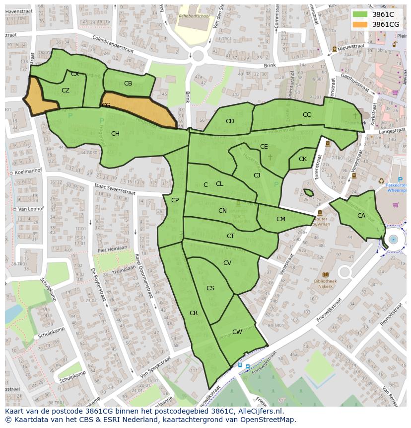 Afbeelding van het postcodegebied 3861 CG op de kaart.