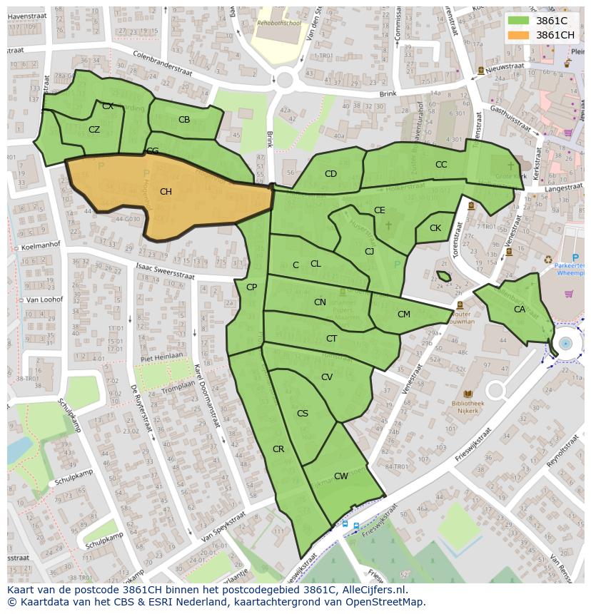 Afbeelding van het postcodegebied 3861 CH op de kaart.