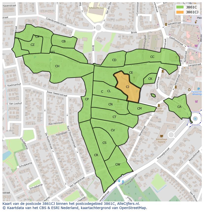 Afbeelding van het postcodegebied 3861 CJ op de kaart.