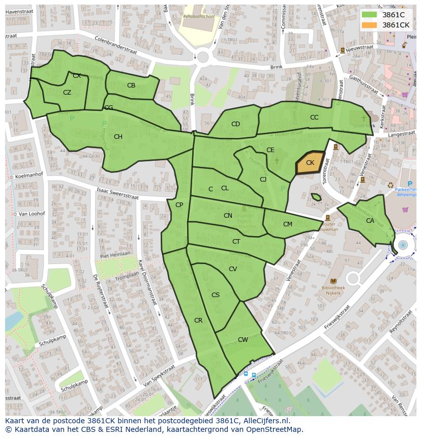 Afbeelding van het postcodegebied 3861 CK op de kaart.