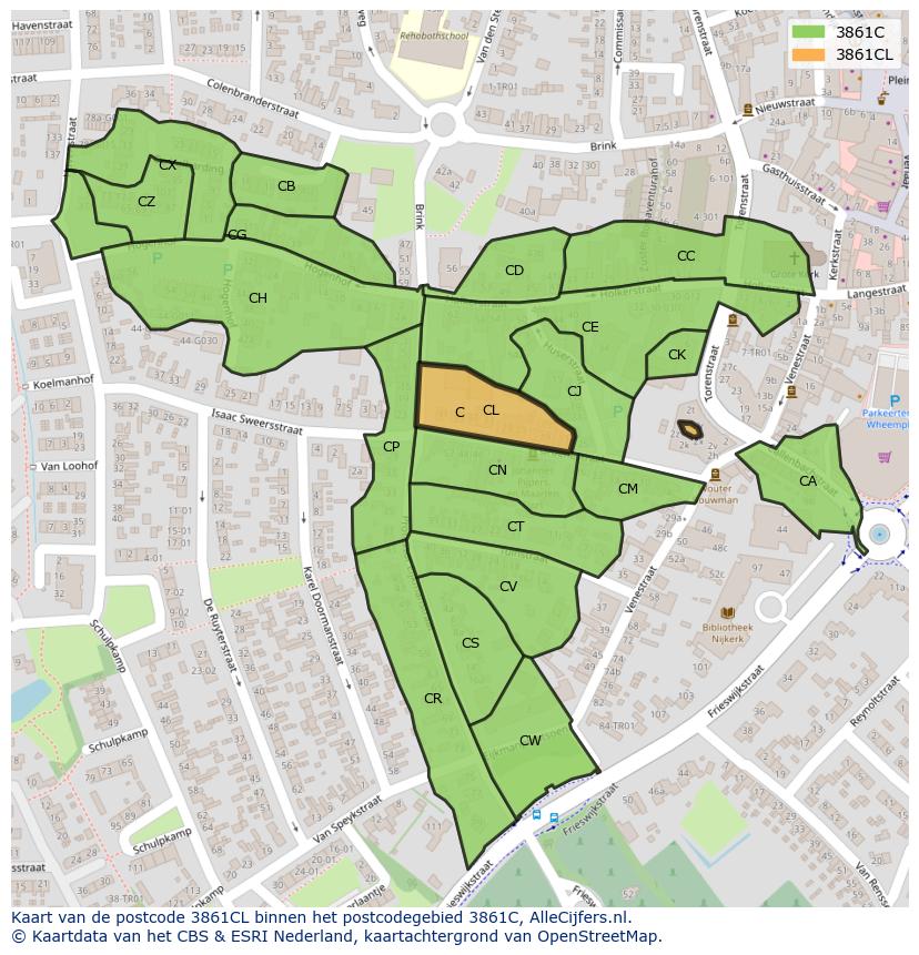 Afbeelding van het postcodegebied 3861 CL op de kaart.