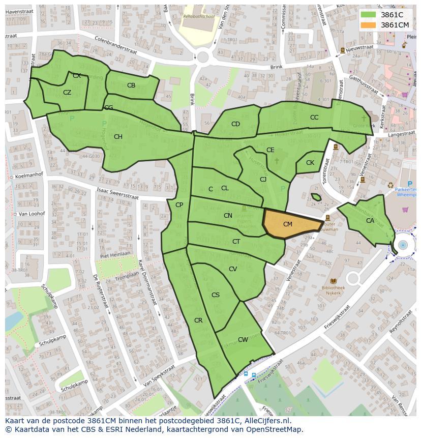 Afbeelding van het postcodegebied 3861 CM op de kaart.