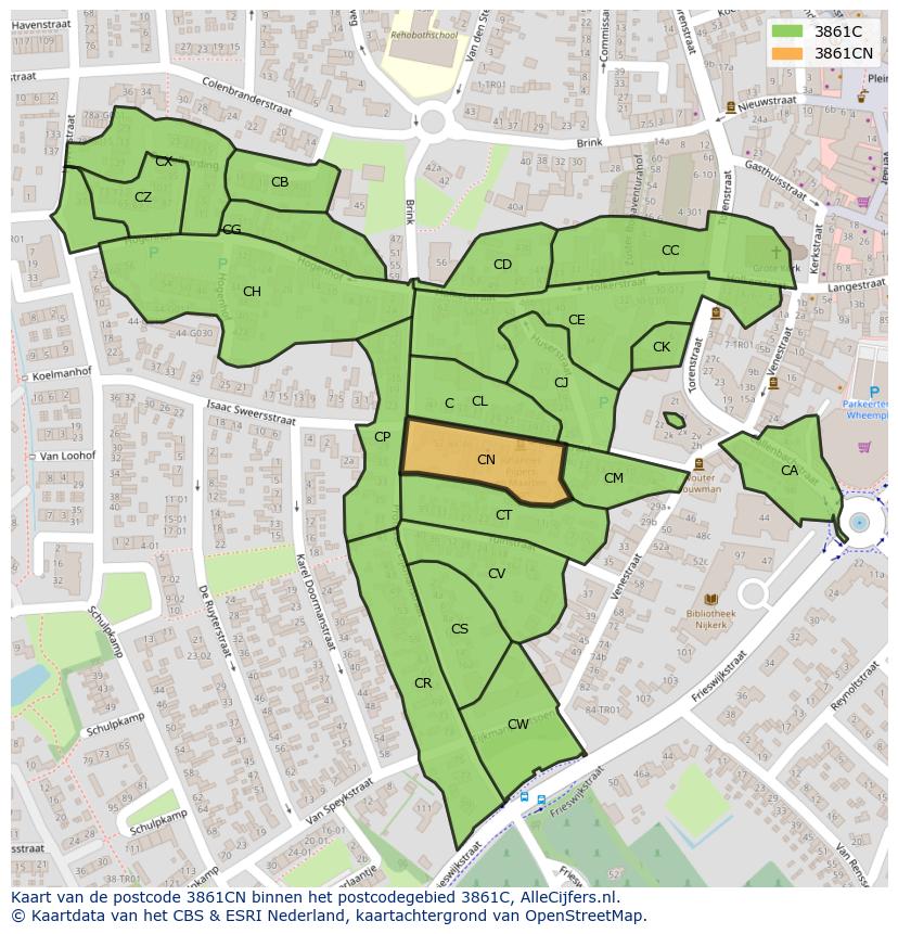 Afbeelding van het postcodegebied 3861 CN op de kaart.