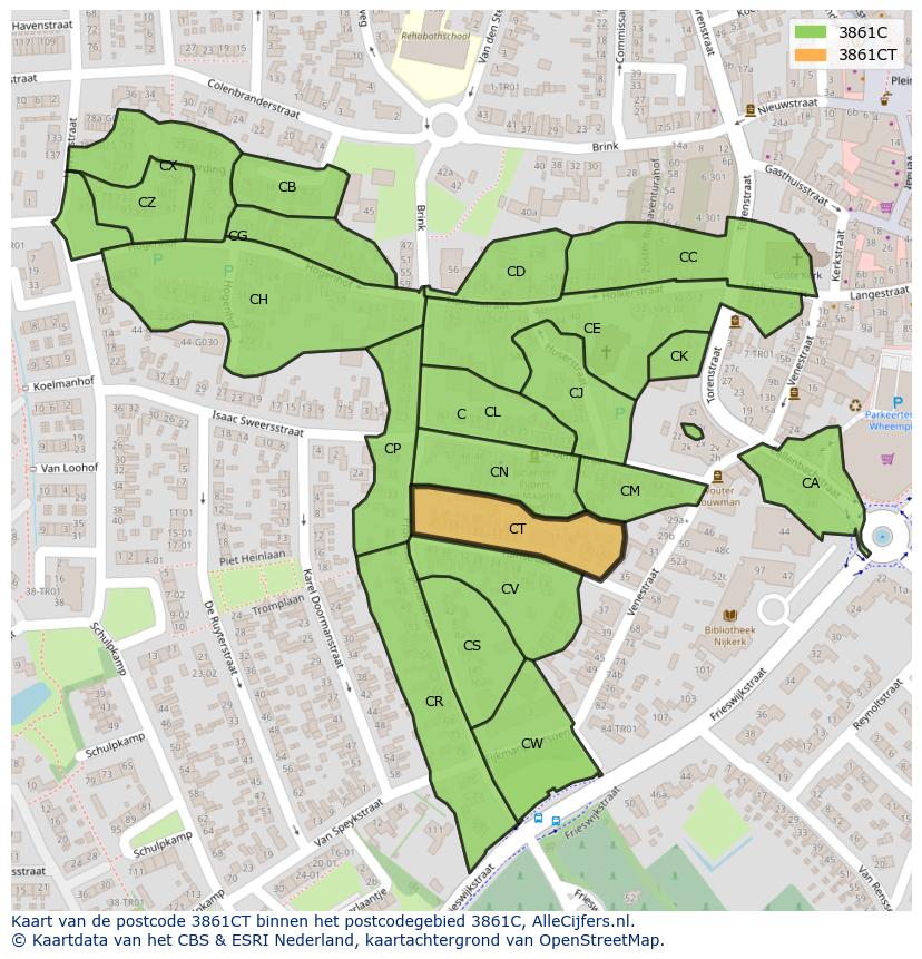 Afbeelding van het postcodegebied 3861 CT op de kaart.