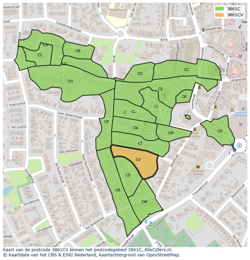 Afbeelding van het postcodegebied 3861 CV op de kaart.