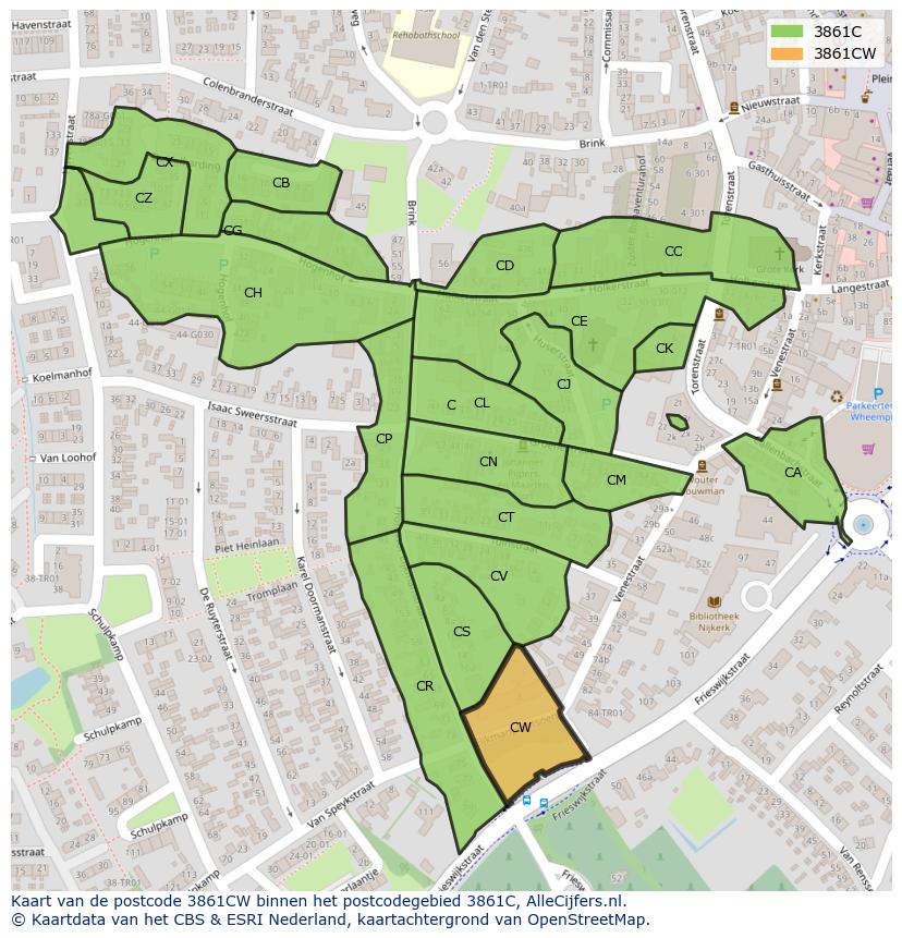 Afbeelding van het postcodegebied 3861 CW op de kaart.