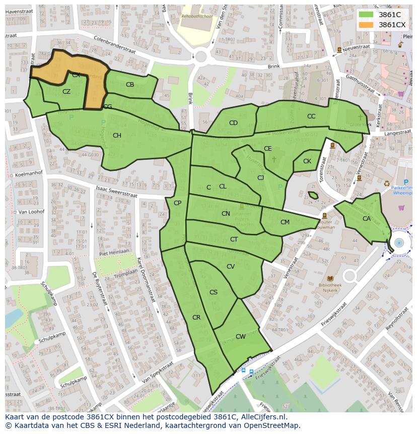 Afbeelding van het postcodegebied 3861 CX op de kaart.