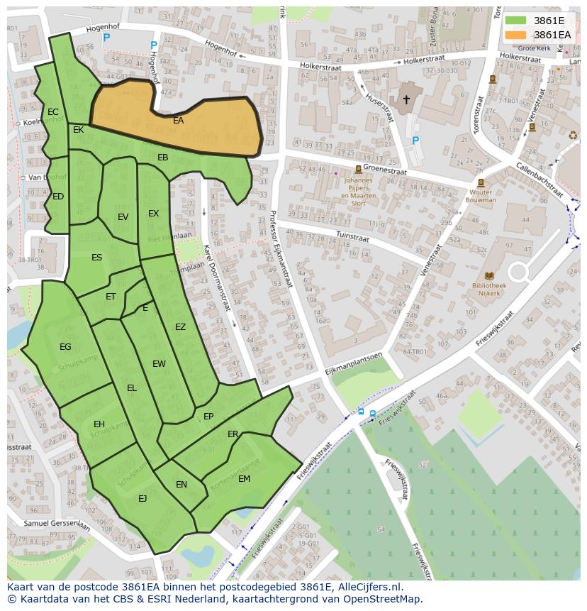 Afbeelding van het postcodegebied 3861 EA op de kaart.