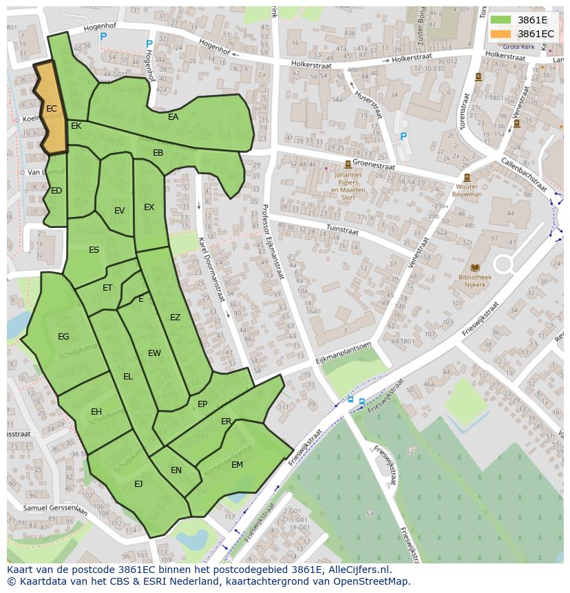 Afbeelding van het postcodegebied 3861 EC op de kaart.