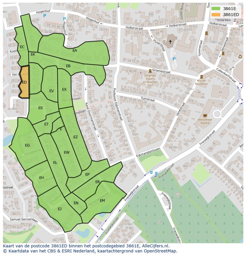 Afbeelding van het postcodegebied 3861 ED op de kaart.