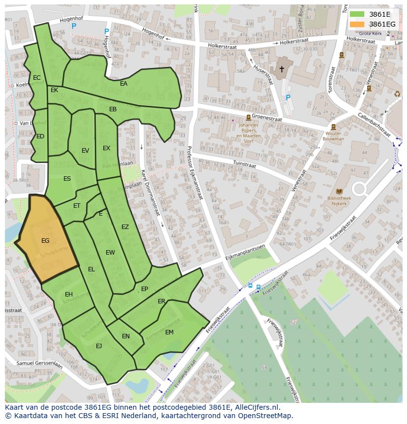 Afbeelding van het postcodegebied 3861 EG op de kaart.