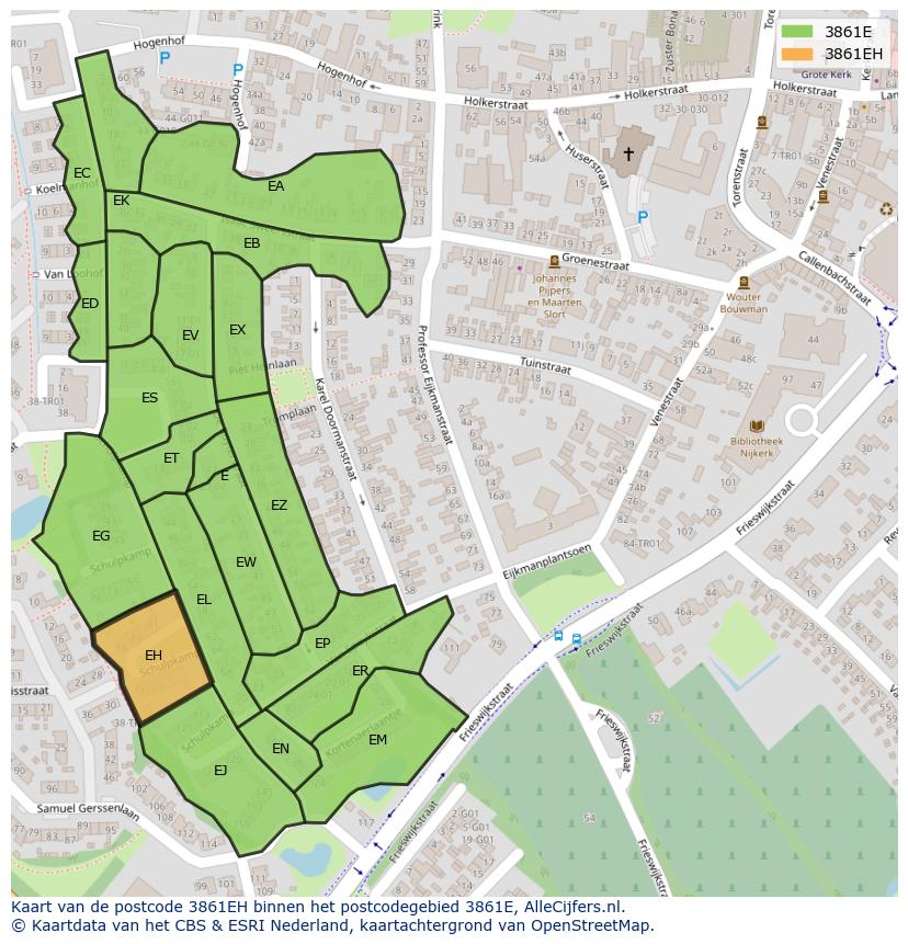 Afbeelding van het postcodegebied 3861 EH op de kaart.