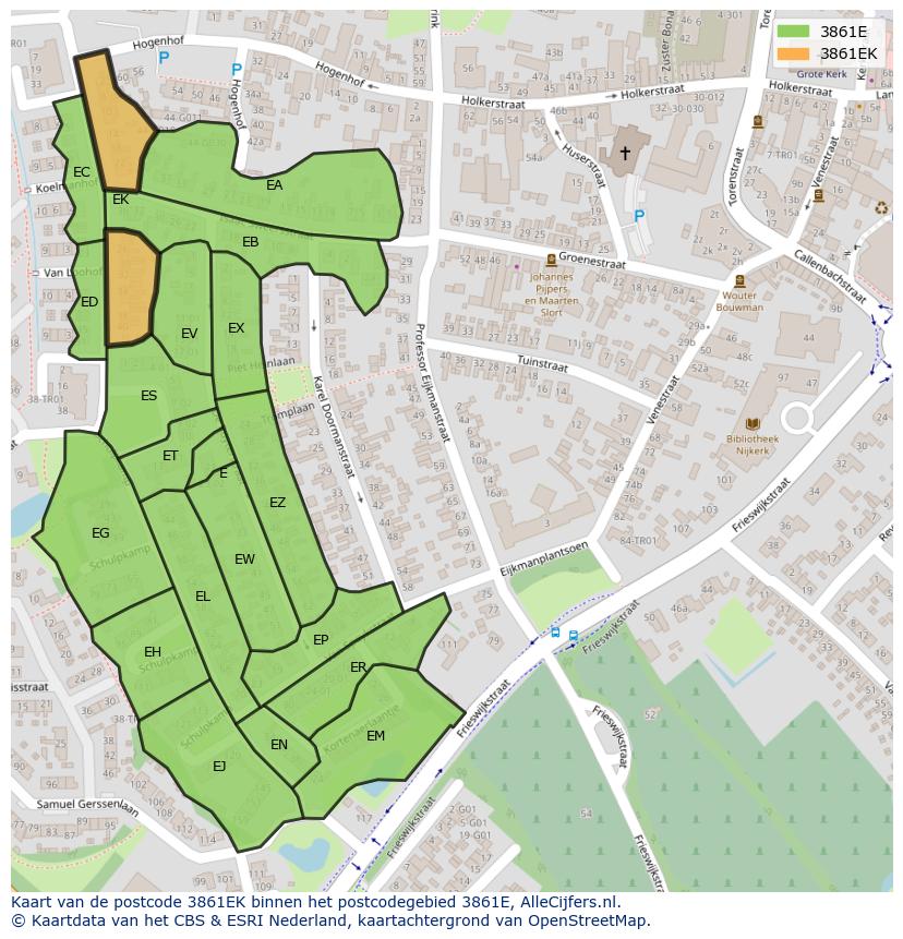 Afbeelding van het postcodegebied 3861 EK op de kaart.