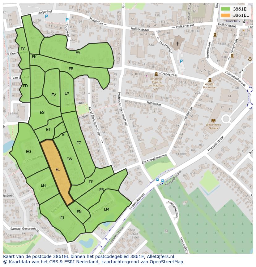 Afbeelding van het postcodegebied 3861 EL op de kaart.