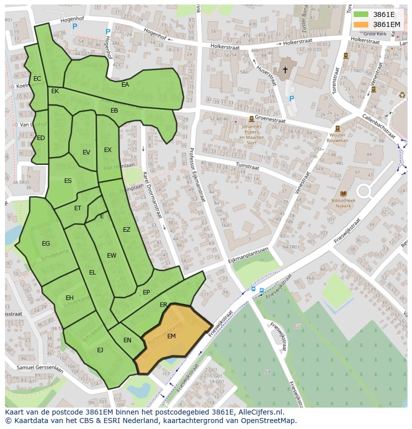 Afbeelding van het postcodegebied 3861 EM op de kaart.