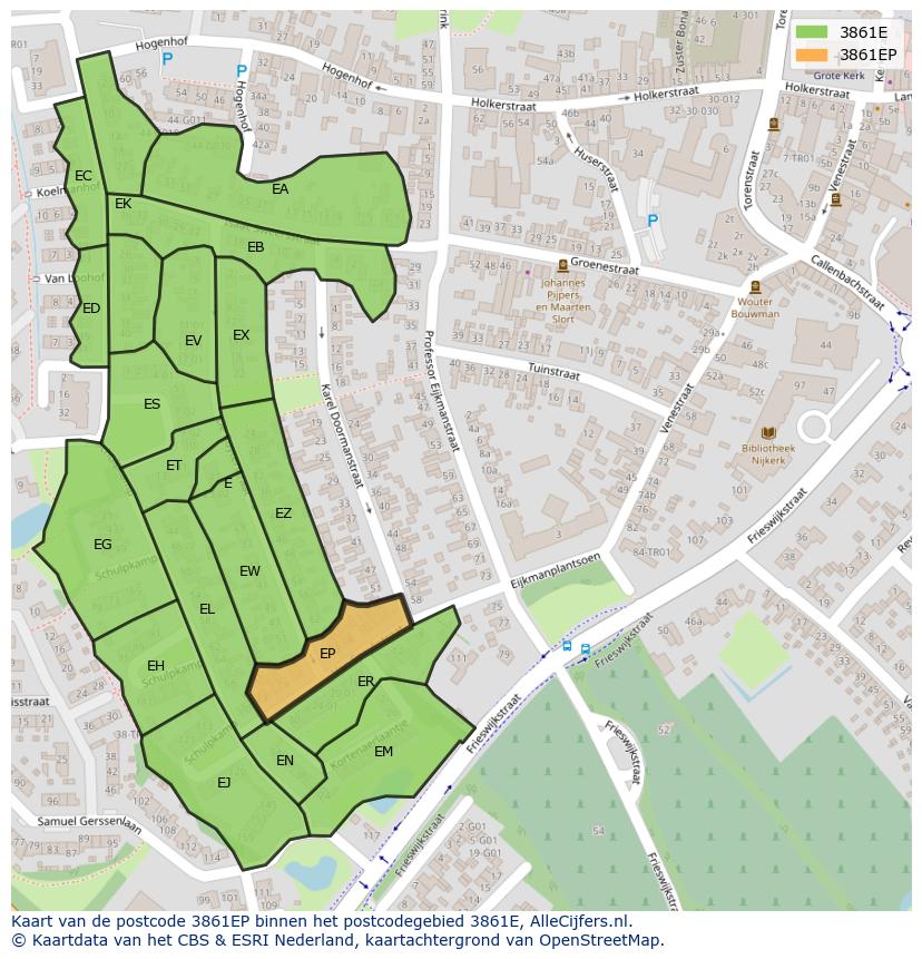 Afbeelding van het postcodegebied 3861 EP op de kaart.