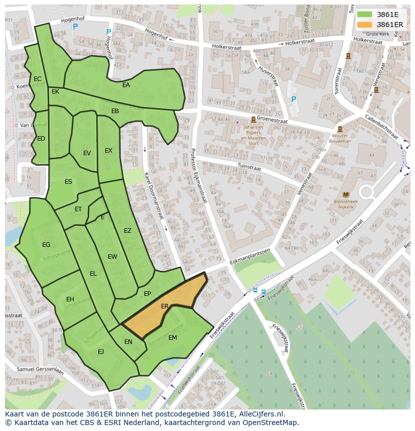 Afbeelding van het postcodegebied 3861 ER op de kaart.