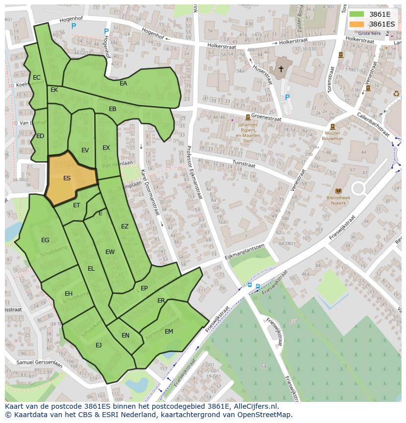 Afbeelding van het postcodegebied 3861 ES op de kaart.