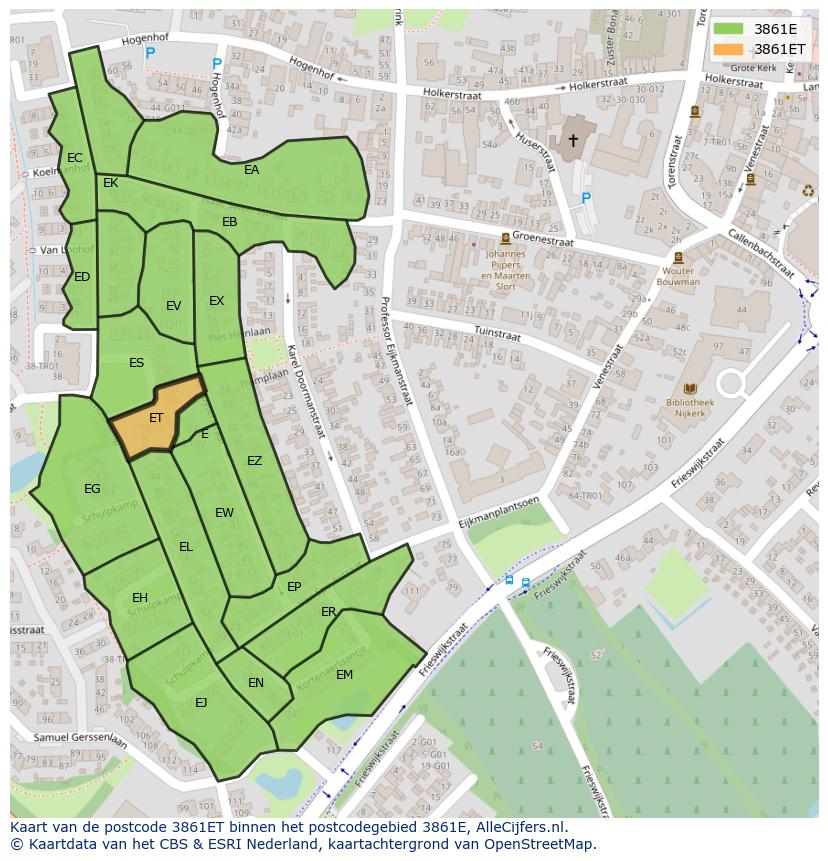 Afbeelding van het postcodegebied 3861 ET op de kaart.