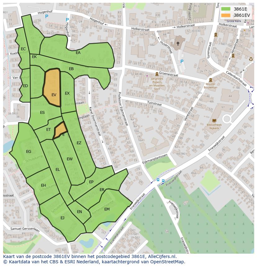 Afbeelding van het postcodegebied 3861 EV op de kaart.