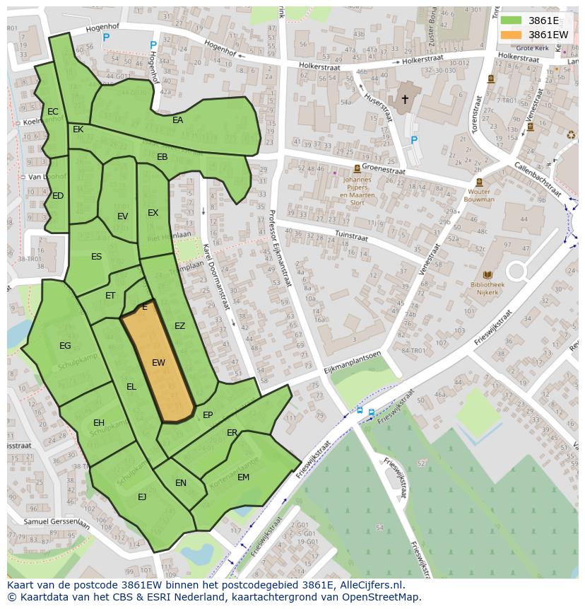 Afbeelding van het postcodegebied 3861 EW op de kaart.