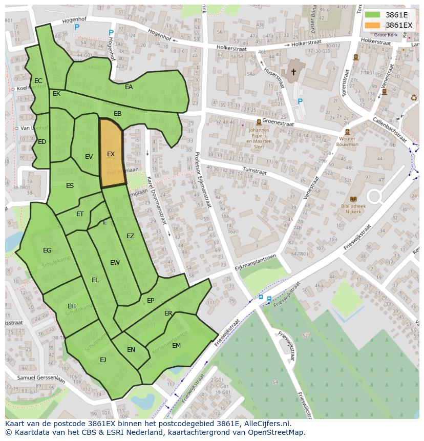 Afbeelding van het postcodegebied 3861 EX op de kaart.